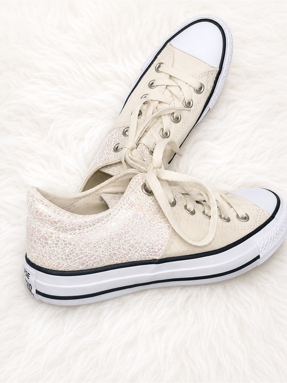Converse All Star Pearl Iridescent Low Top Sneakers Women’s Size 8 White Canvas - Picture 6 of 8